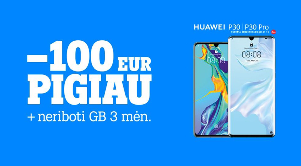 Nors po ilgai laukto „Huawei P30“ serijos flagmanų pristatymo Paryžiuje praėjo vos mėnuo, „Tele2“ jau paruošė viliojančių pasiūlymų šiems naujiesiems telefonams įsigyti. Dabar abiem modeliams taikoma 100 eurų nuolaida, kuria pasinaudoti galima visuose operatoriaus salonuose bei internetinėje parduotuvėje www.tele2.lt.