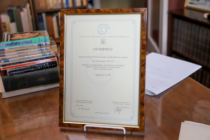 2006 metais Juozo Miltinio fondas buvo įtrauktas į UNESCO programos „Pasaulio atmintis“ Lietuvos nacionalinį registrą. I. STULGAITĖS-KRIUKIENĖS nuotr.