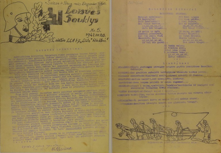 Partizanų piešiniais apipavidalintas Lietuvos Laisvės Armijos 1-osios Liūto rinktinės leidinys „Laisvės Šauklys“. 1947-ųjų kovas. LYA nuotr.
