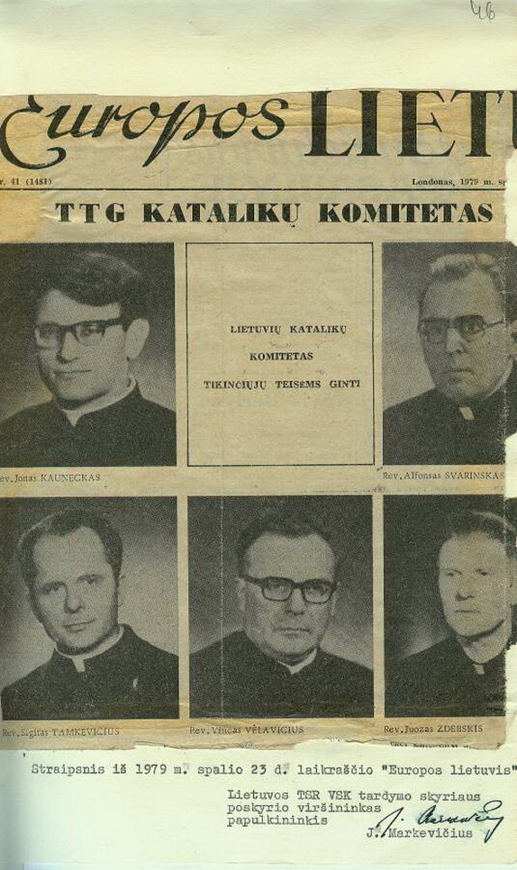 Komiteto narių nuotraukos, 1979-ųjų spalį paskelbtos Didžiosios Britanijos lietuvių laikraštyje „Europos lietuvis“. LIETUVOS YPATINGOJO ARCHYVO (LYA) nuotr.