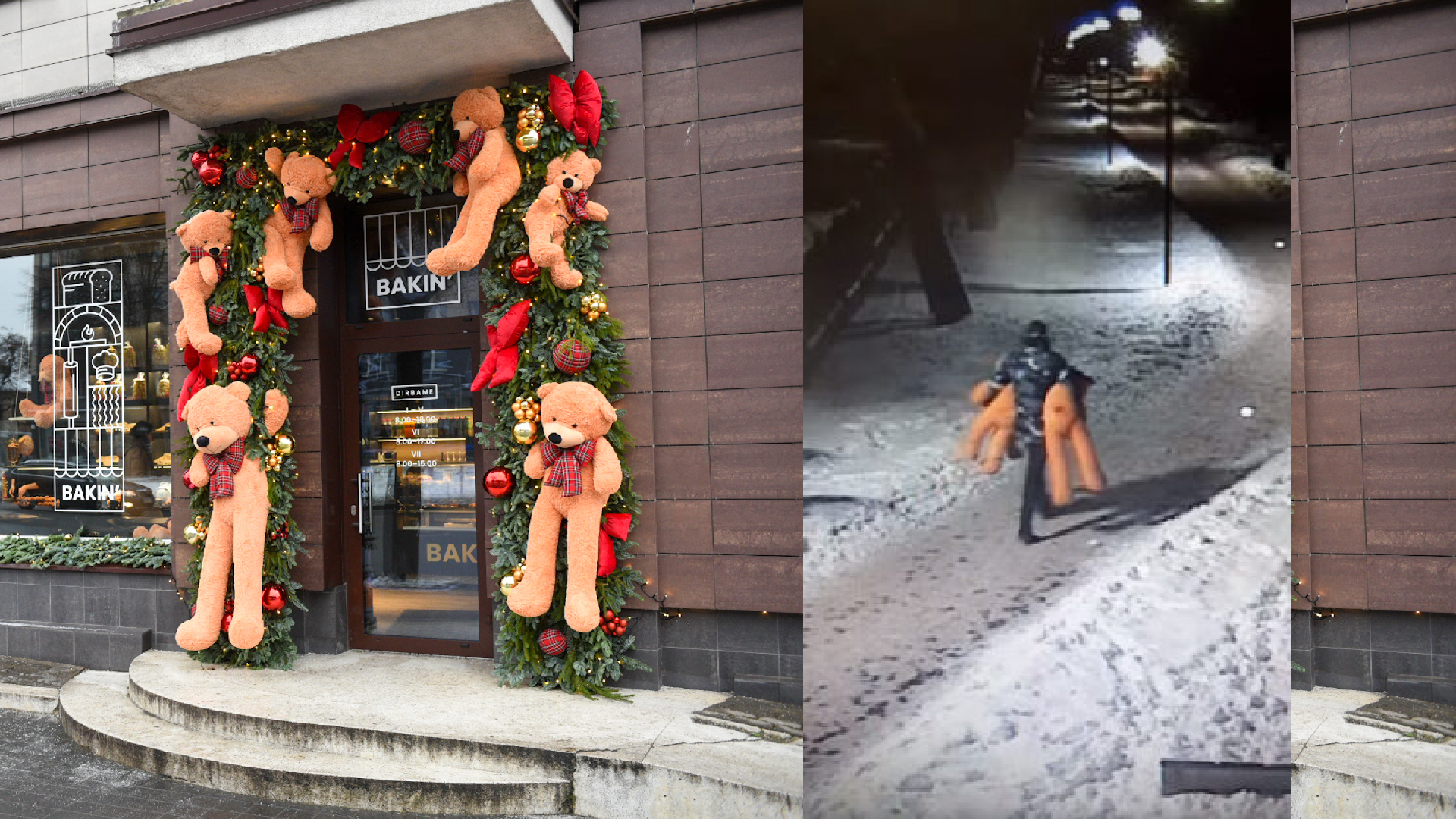 Panevėžyje, J. Basanavičiaus gatvėje esančios kepyklėlės duris puošusių meškinų vagiui didesnę nei policija gėdą padarė jo mylimosios mama.