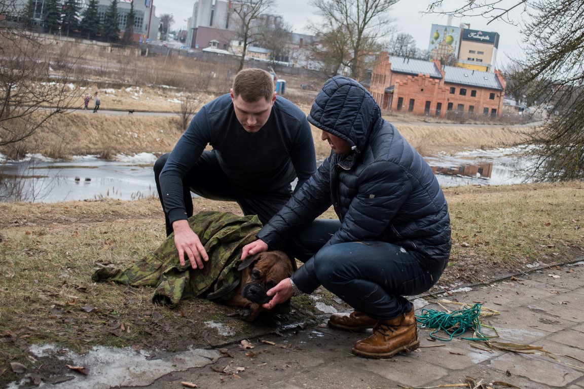 Šeštadienį apie vidurdienį išvydę į Nevėžio upę įkritusį ir negalinti išlipti keturkojį, du jauni vyrai nedvejoję šoko į ledinį vandenį gelbėti gyvūno.
