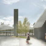 Autobusų perono vaizdas.