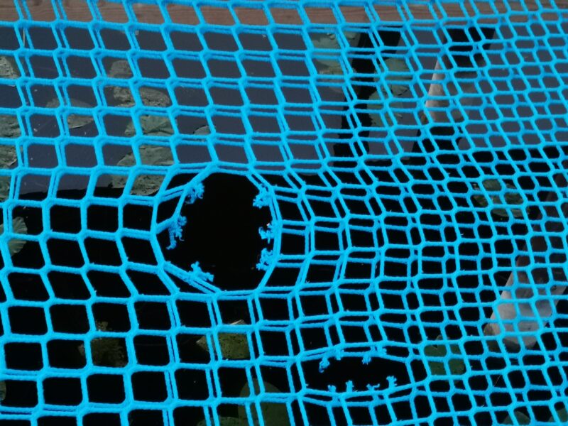 Ramiam poilsiui virš vandens ištempti marių terasos mėlynieji tinklai jau darosi pavojingi. I. STULGAITĖS-KRIUKIENĖS nuotr.