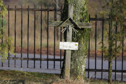 Palaikiai mediniai kryžiai, kokius nešant velionis lydimas į kapus, betoninis antkapis, turbūt parinktas iš tų, kurių jau atsisakė tvarkantieji artimųjų amžino poilsio vietas, keli saulės nublukinti dirbtinių gėlių žiedai.