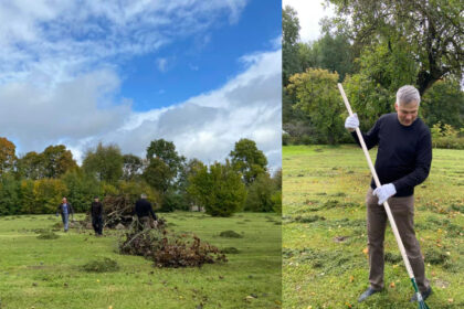 Įprasta dvasininkus matyti su kamža bei stula, atliekančius apeigas bažnyčioje, bet išvysti vyskupą su grėbliu rankose – retas vaizdas.