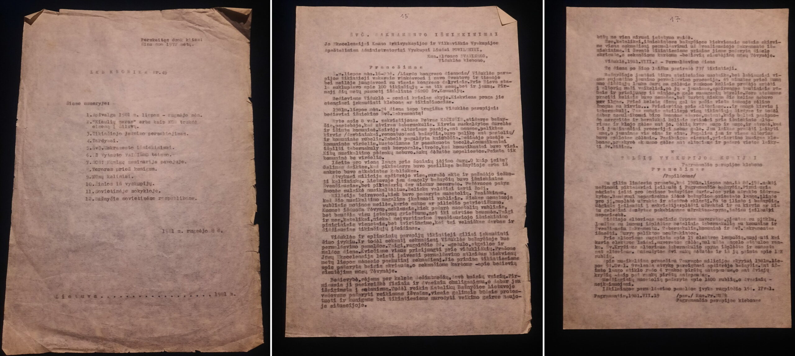 Montvilų sodybos palėpėje rasti kadaise čia rotoprintu daugintos „Lietuvos Katalikų Bažnyčios kronikos“ lapai. J. DAUTARTO ASMENINIO ARCHYVO nuotr.