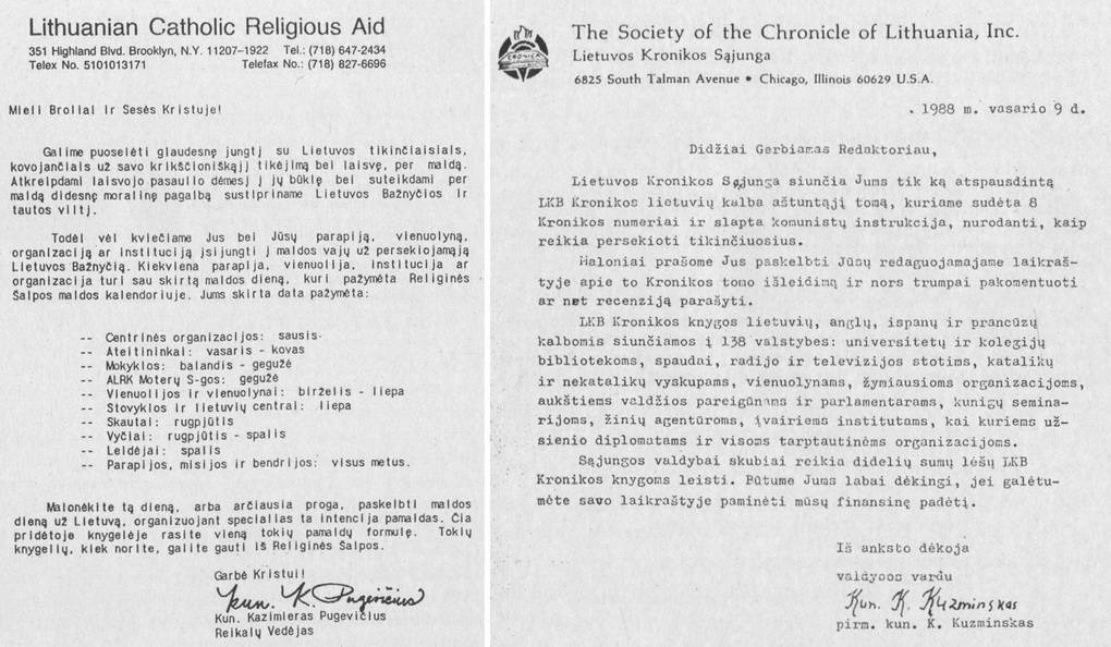 Išeivijos dvasininkai, tokie kaip JAV gyvenę kunigai Kazimieras Pugevičius ir Kazimieras Kuzminskas, buvo vieni aktyviausių rėmėjų „Kronikai“ ieškotojų užsienyje. LKBKRONIKA.LT nuotr.