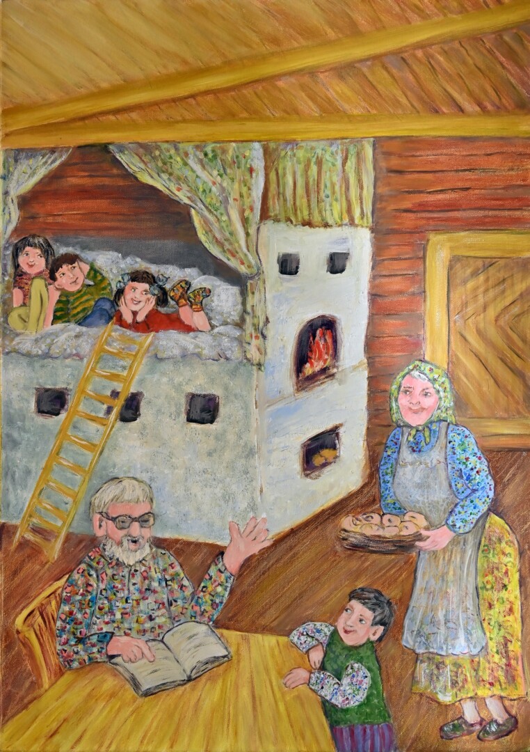 Audronė Želvienė „Pirkioj vakarais“. 2021, drobė, akrilas, 70x50.