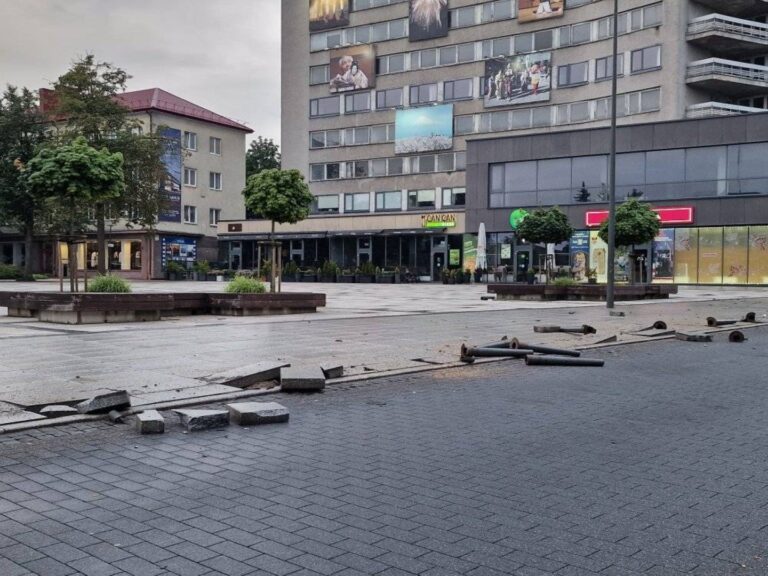 Naktį Panevėžio centre pasiskraidęs girtas vairuotojas nuskynė keliolika apsauginių stulpelių, apgadino kitą automobilį ir dar įvažiavo į stulpą.