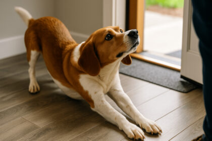Ar pastebėjote, kaip jūsų šuo ištiesia priekines letenas ir maloniai rąžosi, kai grįžtate namo?