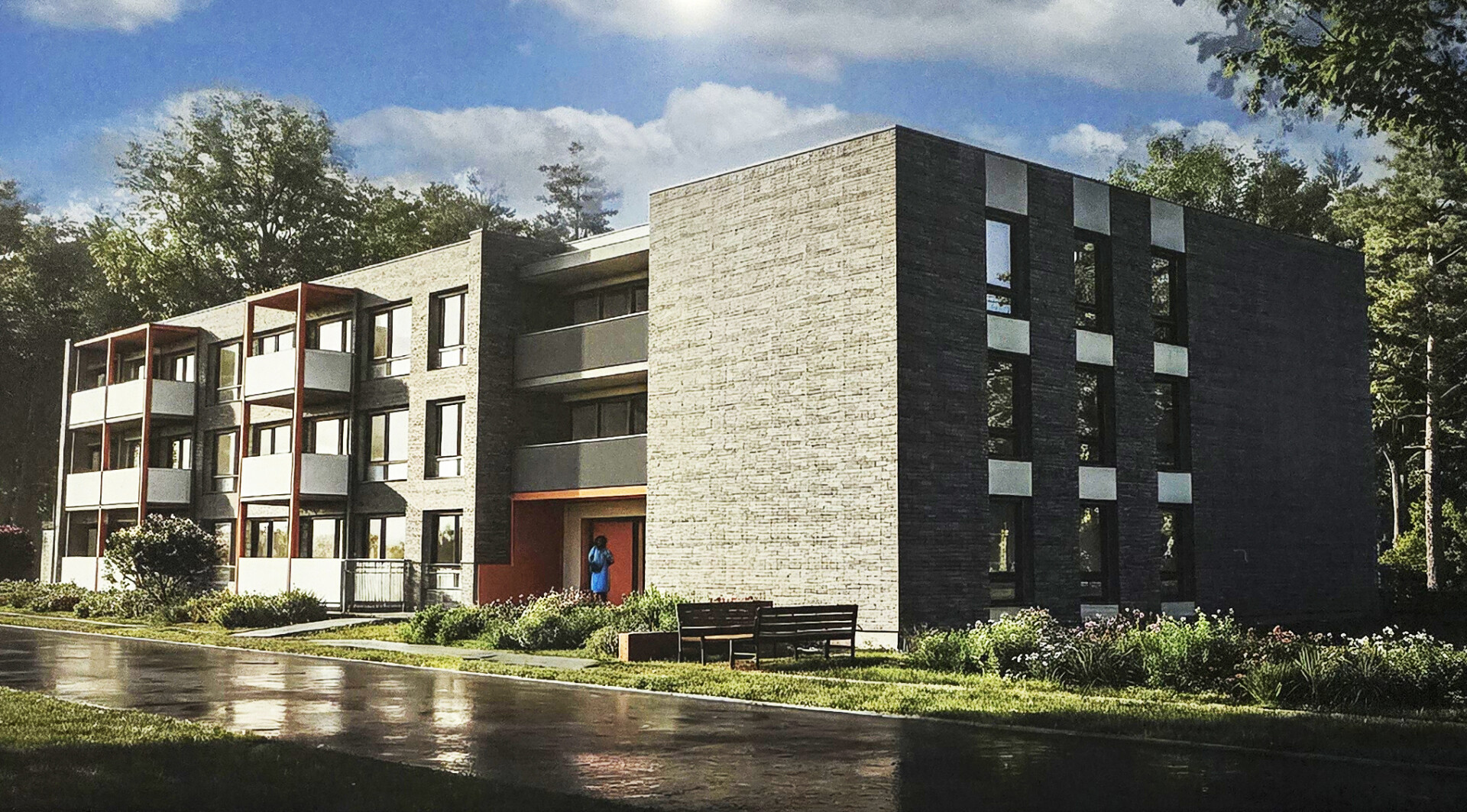 Visiškai nugyventą trijų aukštų pastatą Naujarodžiuose planuojama už daugiau nei 2 mln. eurų paversti socialiniu daugiabučiu. UAB „MEPCO“ vizualizacija