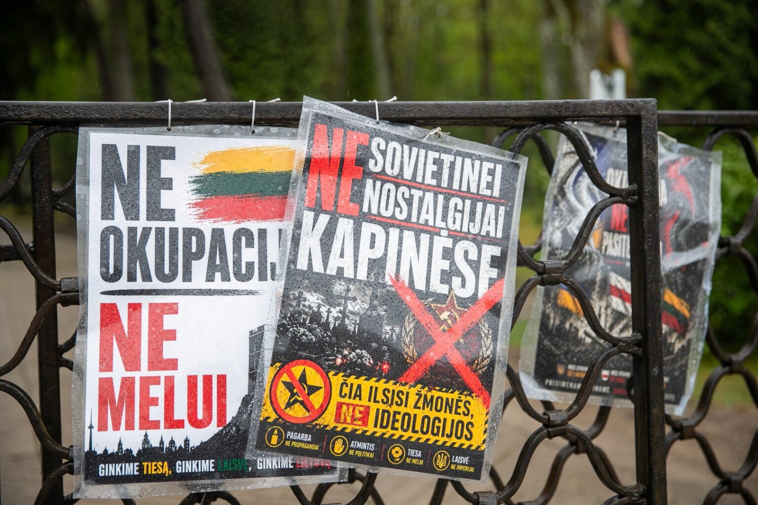 Vilniuje šeštadienio rytą Antakalnio kapinių prieigose policija sulaikė vyrą, kuris į kapines ėjo rūbuose įsisegęs Georgijaus juostelę. Šį simbolį Lietuvoje demonstruoti viešai draudžiama, už tai gresia administracinė atsakomybė.